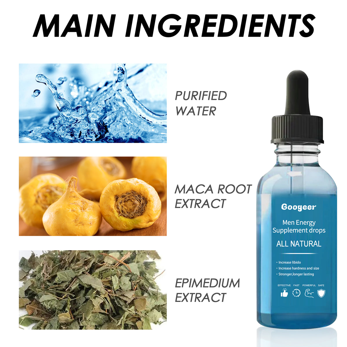 eprolo Googeer men's enhancement supplement liquid drops, energy booster for men in a clear bottle with dropper