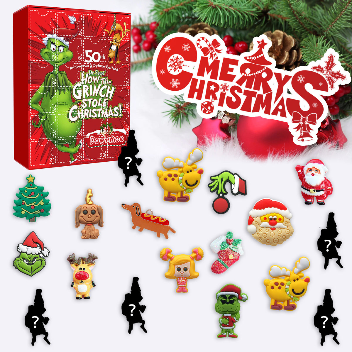 Green Sulley Grinch blind box toy from eprolo's Christmas cartoon series, featuring a plush Sulley and Grinch character in a colorful box.