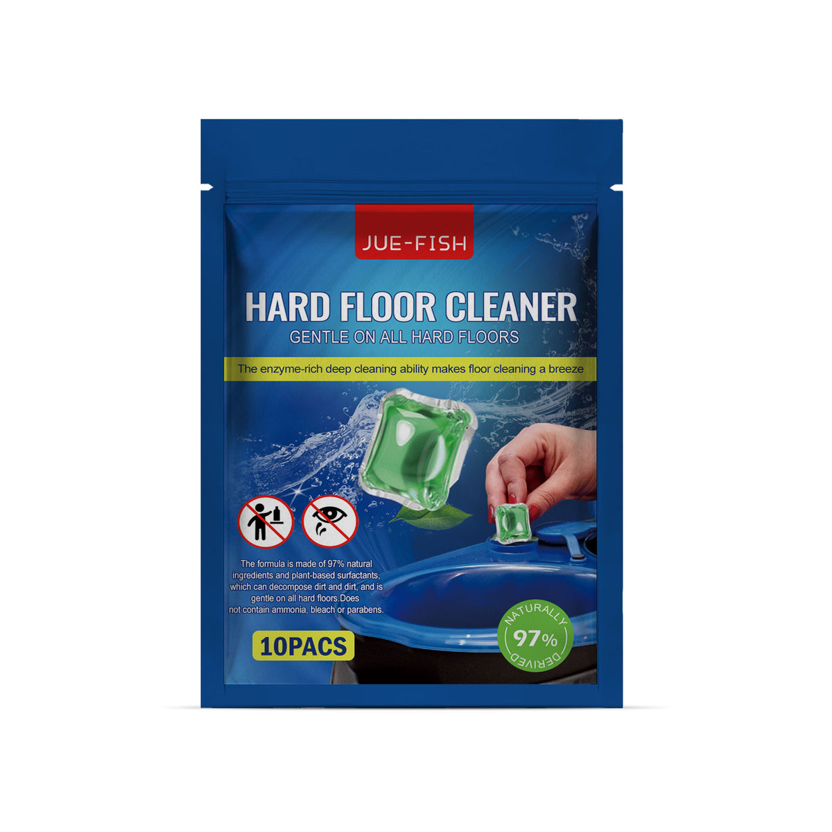 Eprolo hard floor cleaning bead in a jar, designed to remove stains, add fragrance, and brighten tile surfaces.