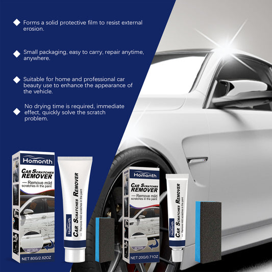 eprolo Homonth automotive scratch care agent showing a car surface with polished and repaired paint scratches