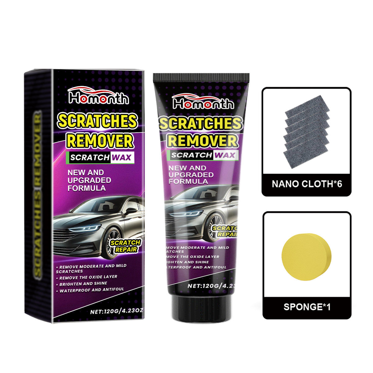 eprolo Homonth car scratch repair plaster set with remover for headlights and paint finish, used on vehicle surface scratches