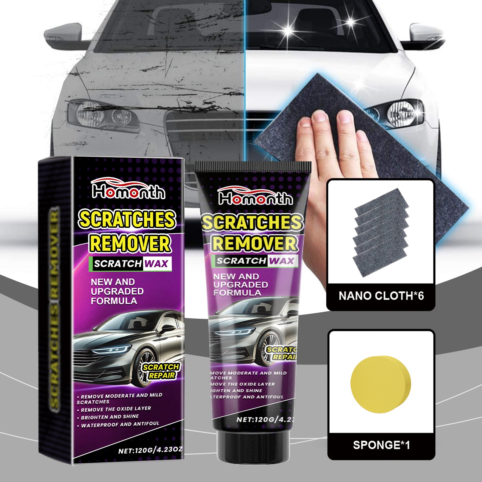 eprolo Homonth car scratch repair plaster set with car paint finish for headlights and surface scratch removal