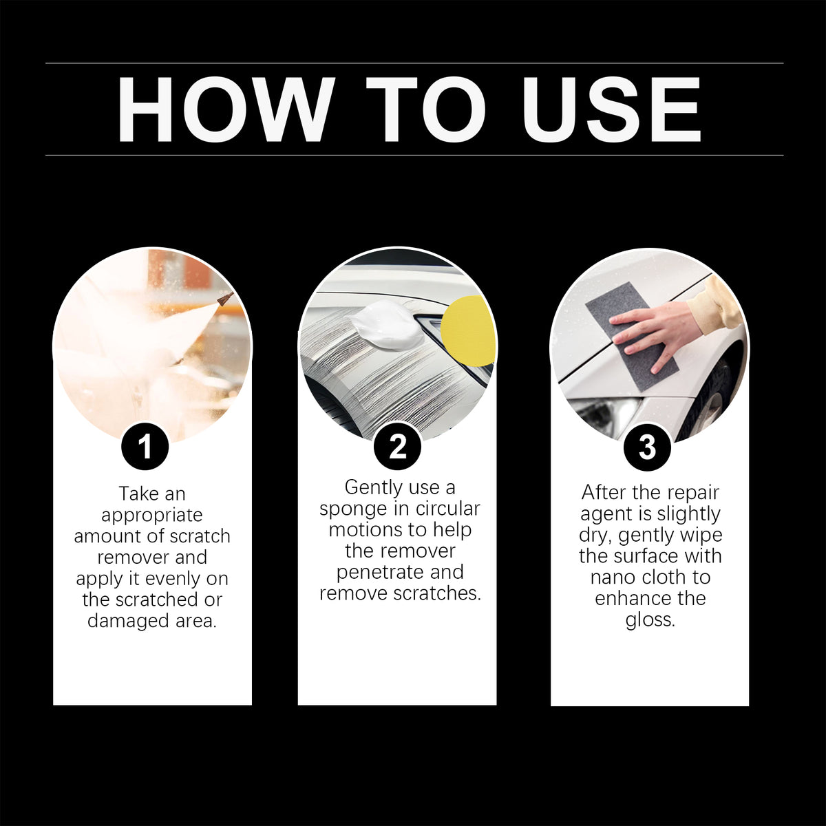 eprolo Homonth car scratch repair plaster set showing a car with scratch repair and headlight polishing in a detailed close-up image