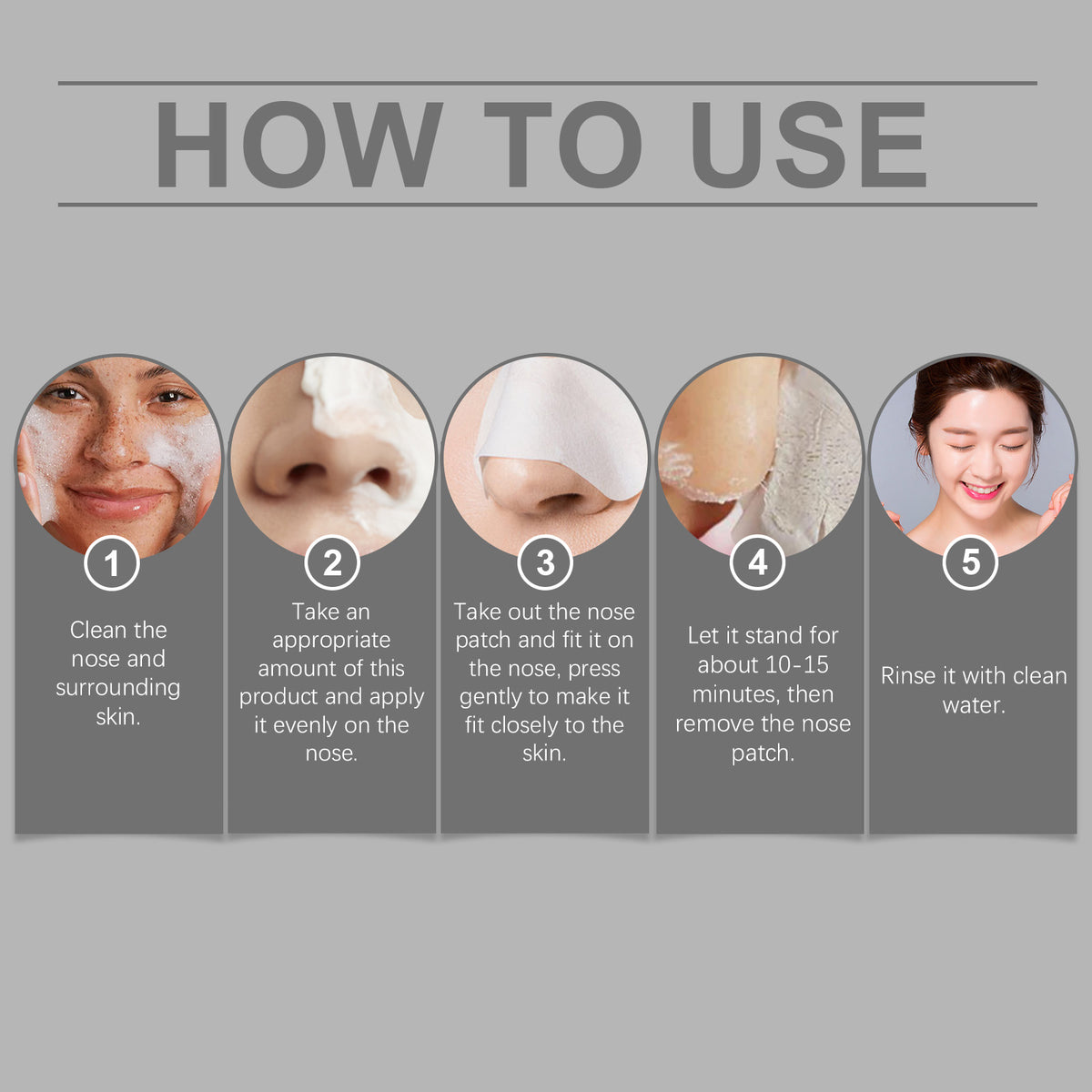 eprolo Hoygi blackhead nose mask set with gentle cleansing, moisturizing treatment for blackheads and delicate pores, shown on nose.