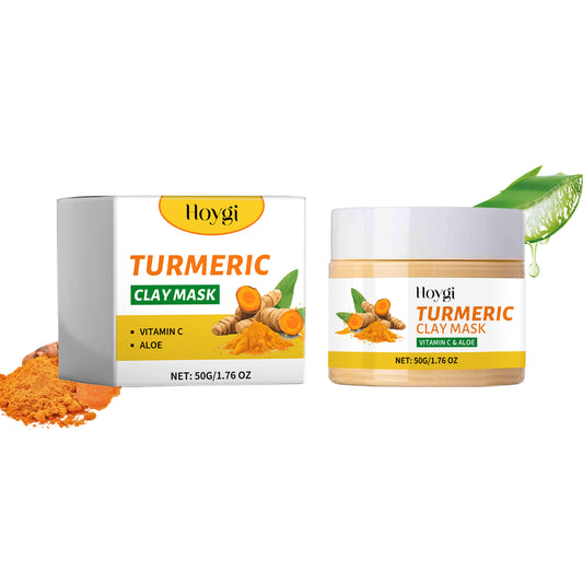 eprolo Hoygi turmeric mud mask applying to skin, showcasing a soft, moist mud film for pore cleansing and moisturizing.