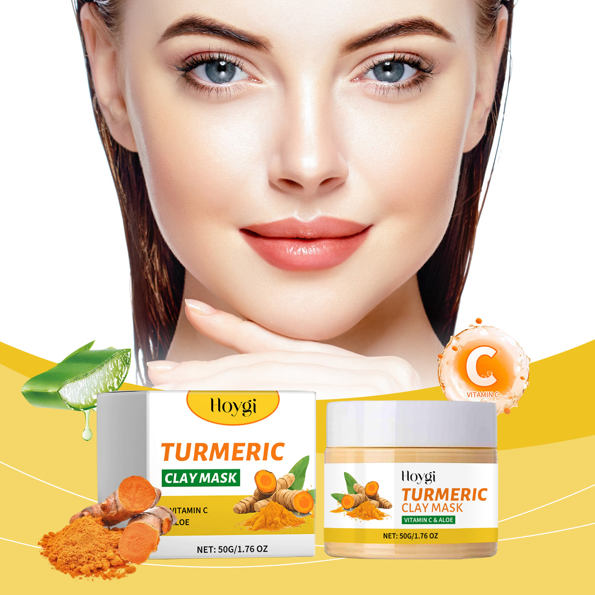 eprolo Hoygi Turmeric Mud Film applied to skin, showing a soft, moist mud mask for pore cleansing and skin hydration.