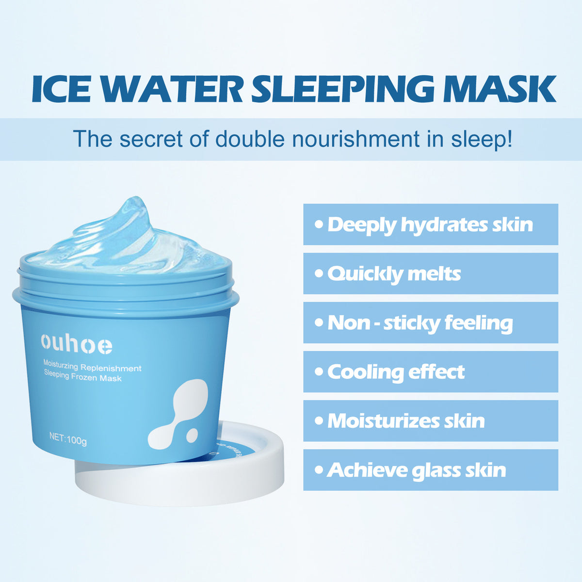 eprolo hydrating sleep frozen mask with brightening, pore-shrinking, and moisturizing effects, spread on skin for refreshment
