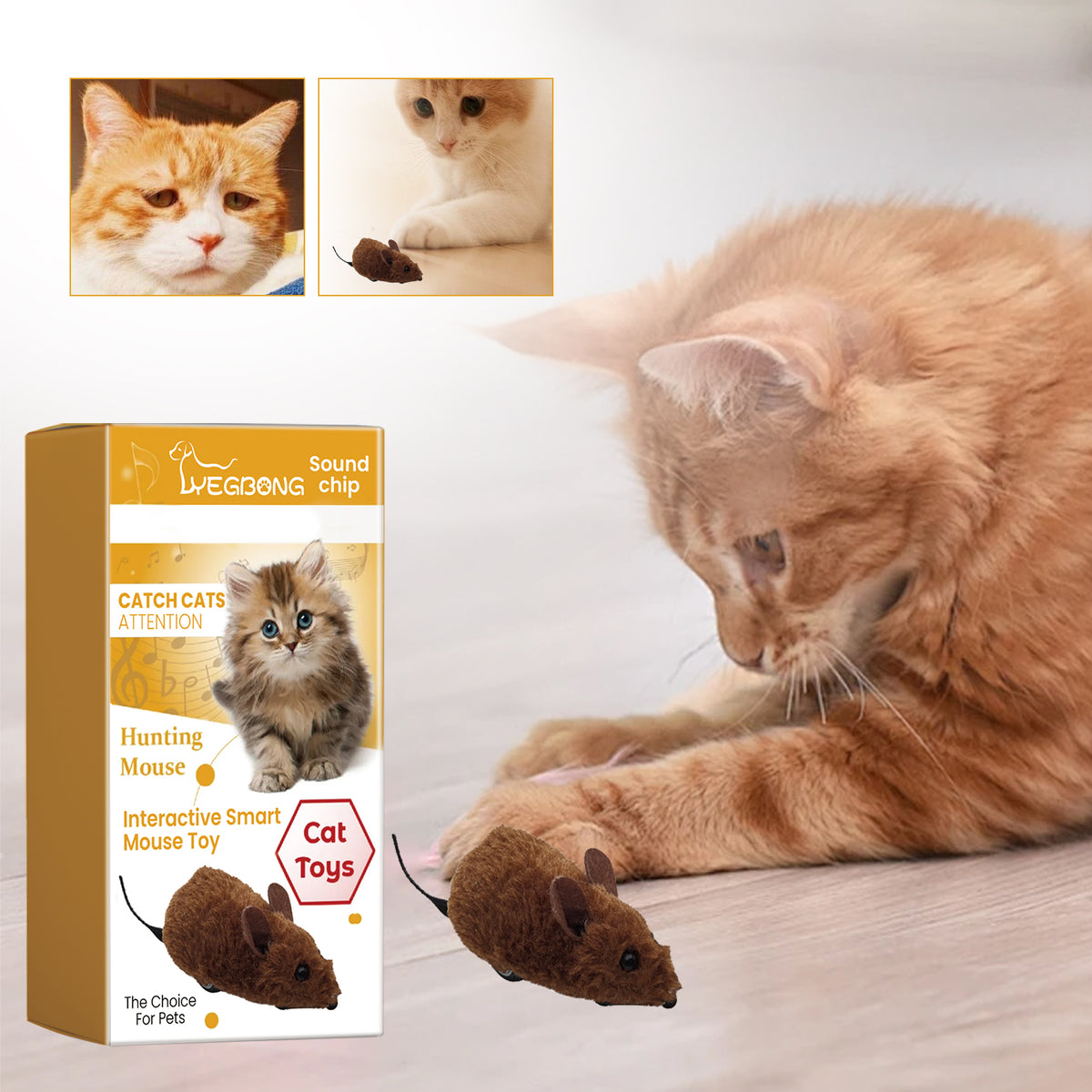 Eprolo interactive smart plush mouse toy for cats and dogs, featuring realistic mouse sounds for pet entertainment.