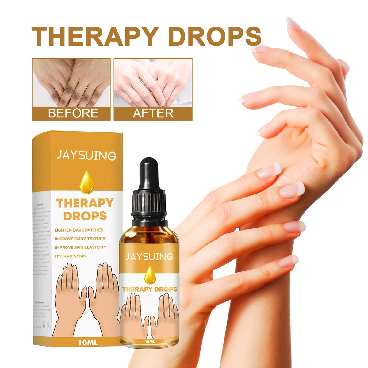 Jaysuing Knuckle Acanthosis Melanin Whitening Serum by eprolo applied to hand and joint skin for brightening and skin tone improvement.