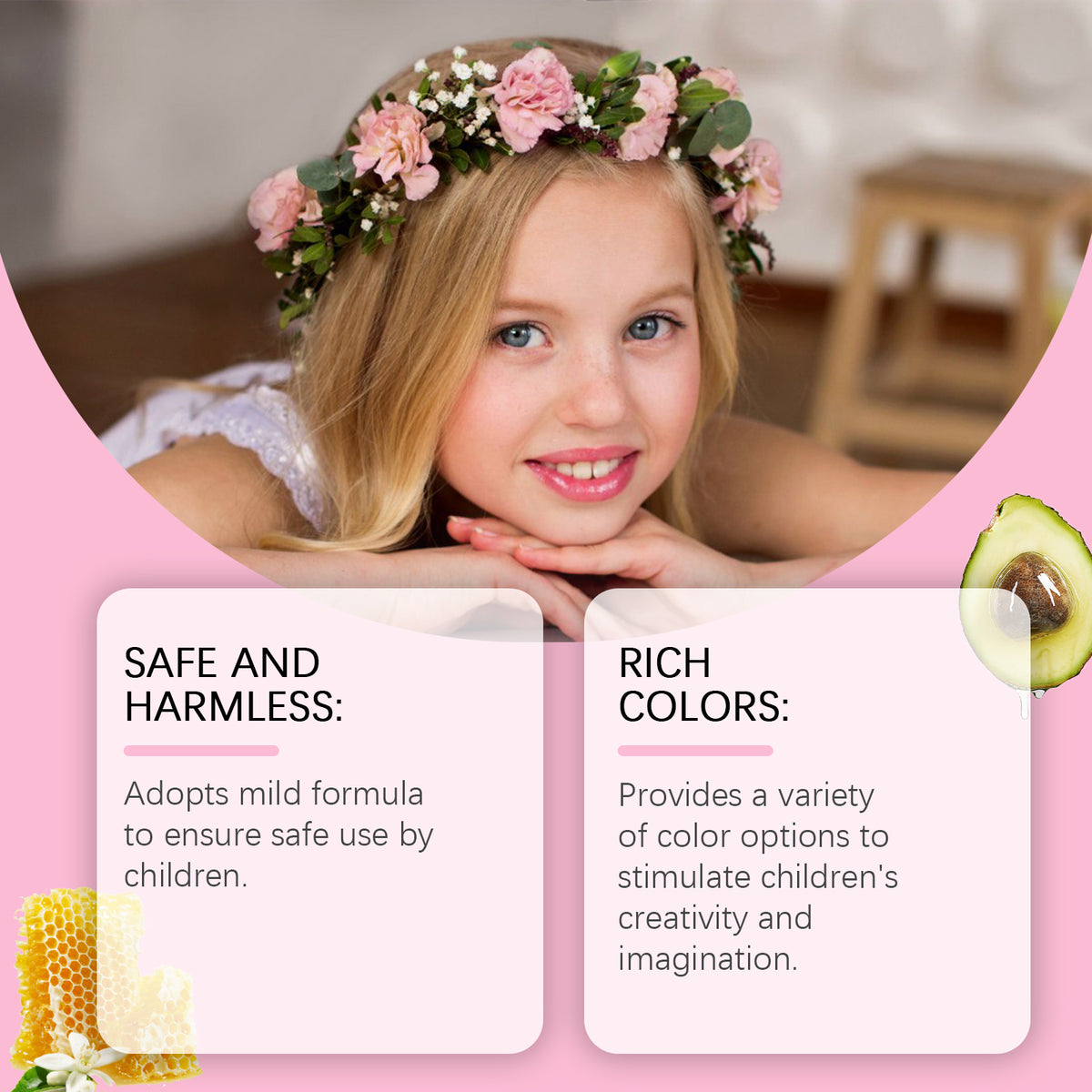 Kids makeup set by eprolo featuring colorful lipstick, eyeshadow, and playful accessories in a gift box for girls' fun beauty play