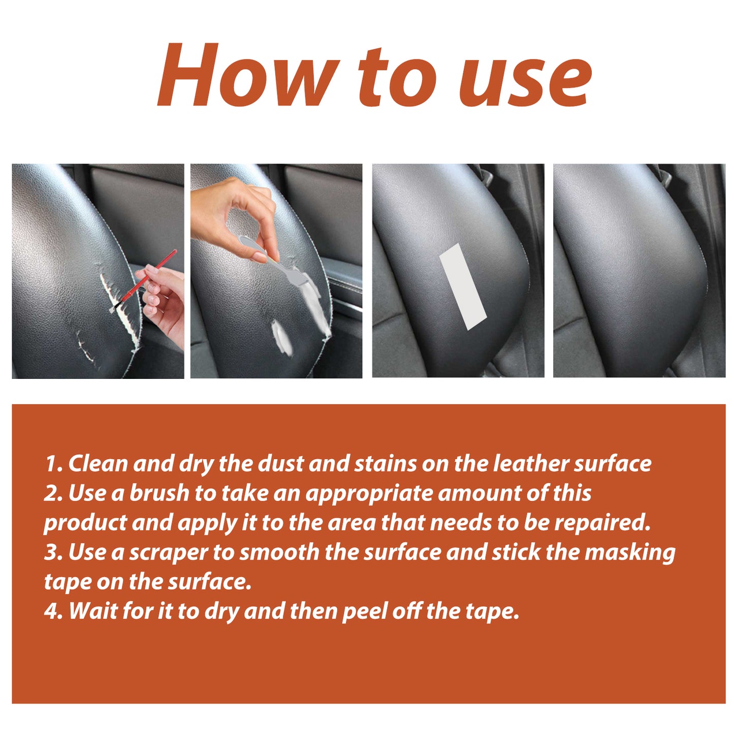 eprolo leather filling cream for car seats, sofas, bags, shoes, and clothing; creamy product for leather care and restoration.