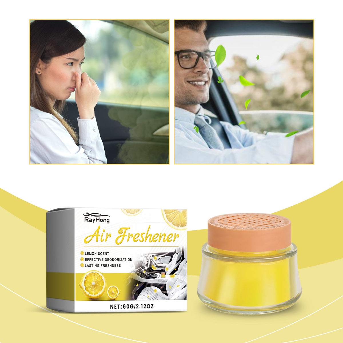 Eprolo Lemon Fragrance Car Solid Balm, portable air freshener with light citrus scent for car interior freshness