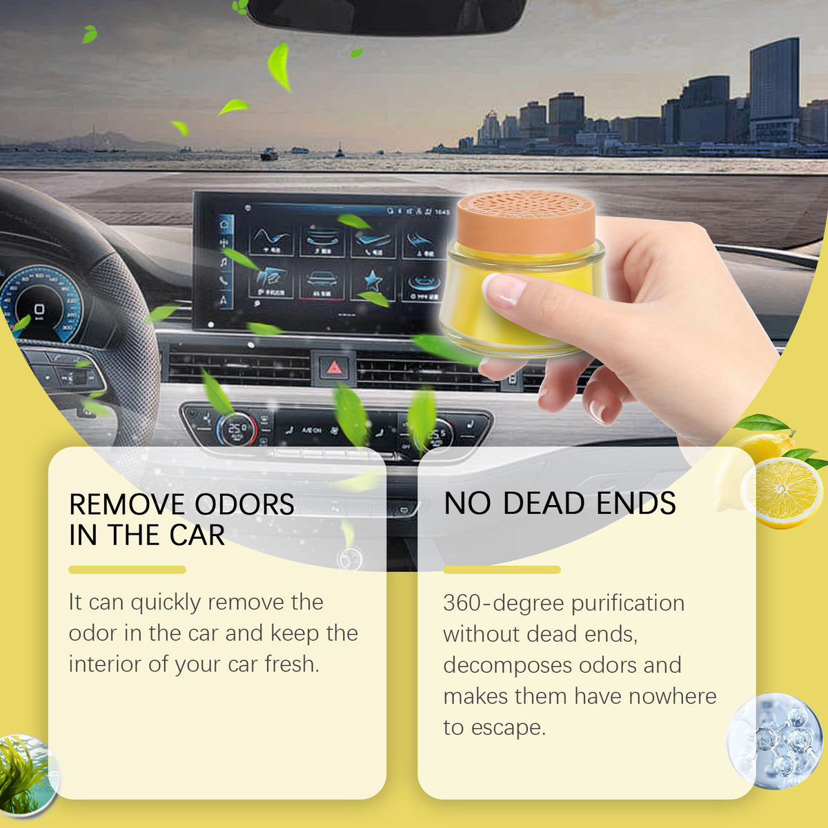 eprolo Lemon Fragrance Car Solid Balm, portable car air freshener with light lemon scent, compact and easy to use in vehicle interior
