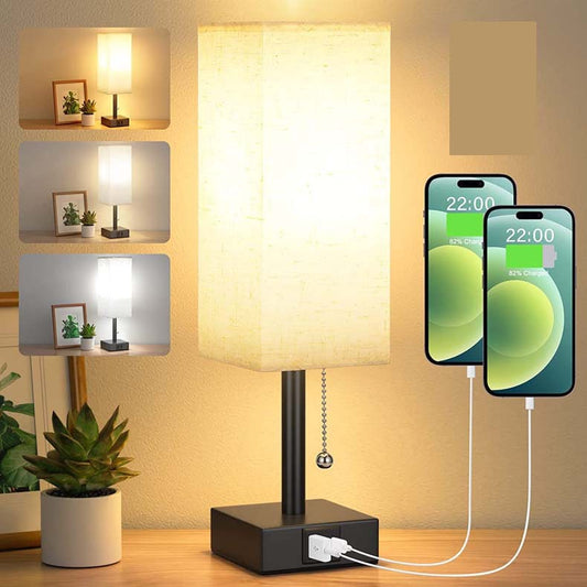 Eprolo linen 90 square desk lamp with zipper switch, three color temperature options, adjustable light, and USB charging port.