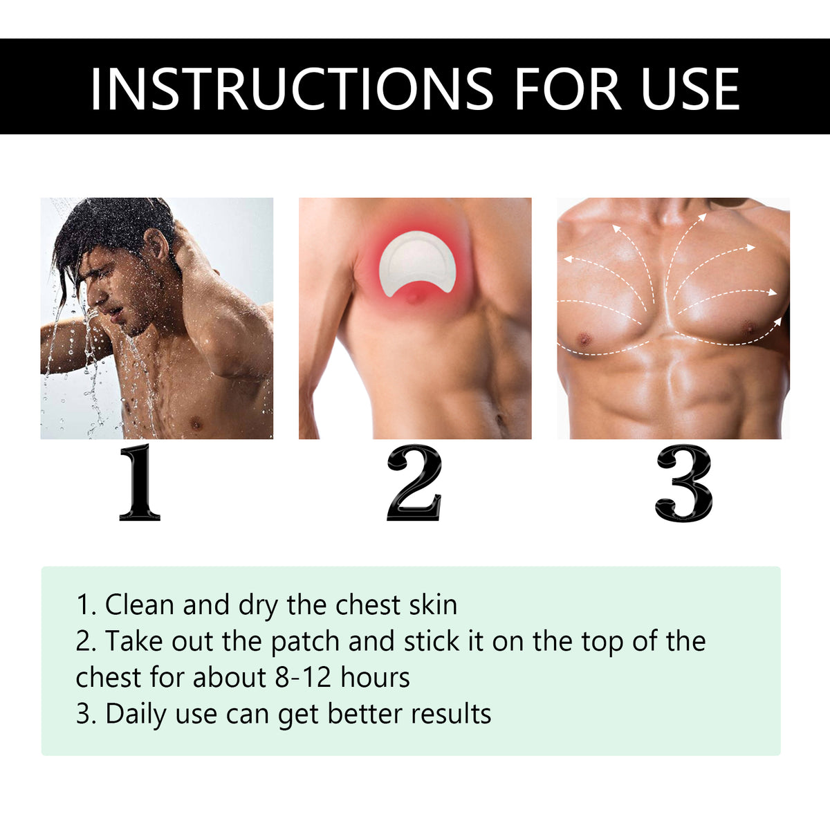 Men's chest fat burner patch from eprolo for firming and anti-sagging, shown on a person's chest in the image.
