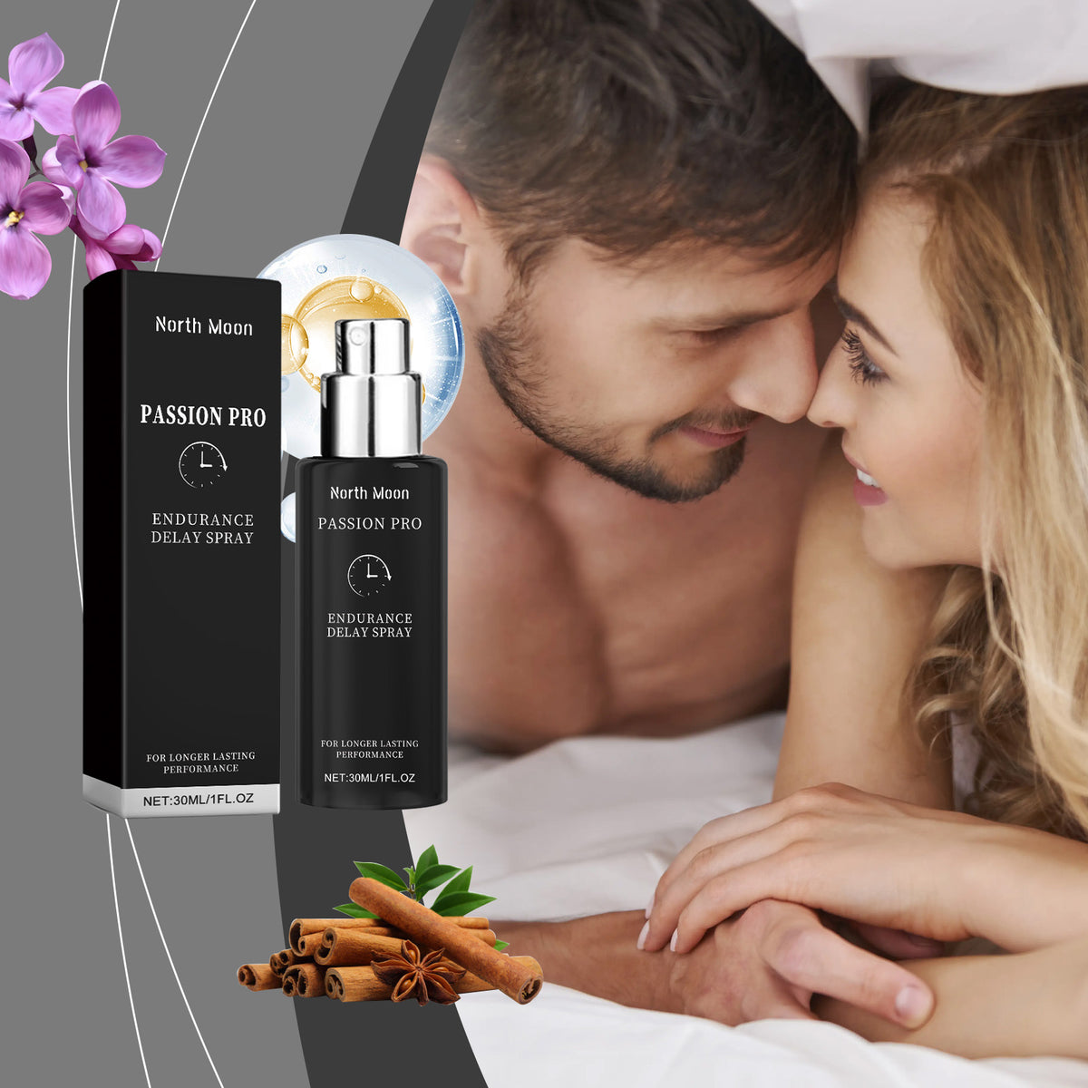 Eprolo North Moon Men's Care Spray bottle with soothing, moisturizing formula for daily body massage and skin comfort.