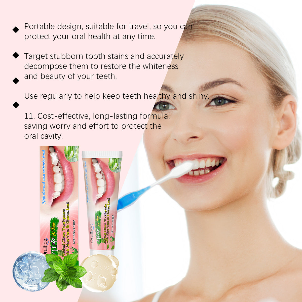 eprolo Oralhoe Brightening Fresh Breath Toothpaste with herbal ingredients for teeth whitening and stain removal, dental cleaning care