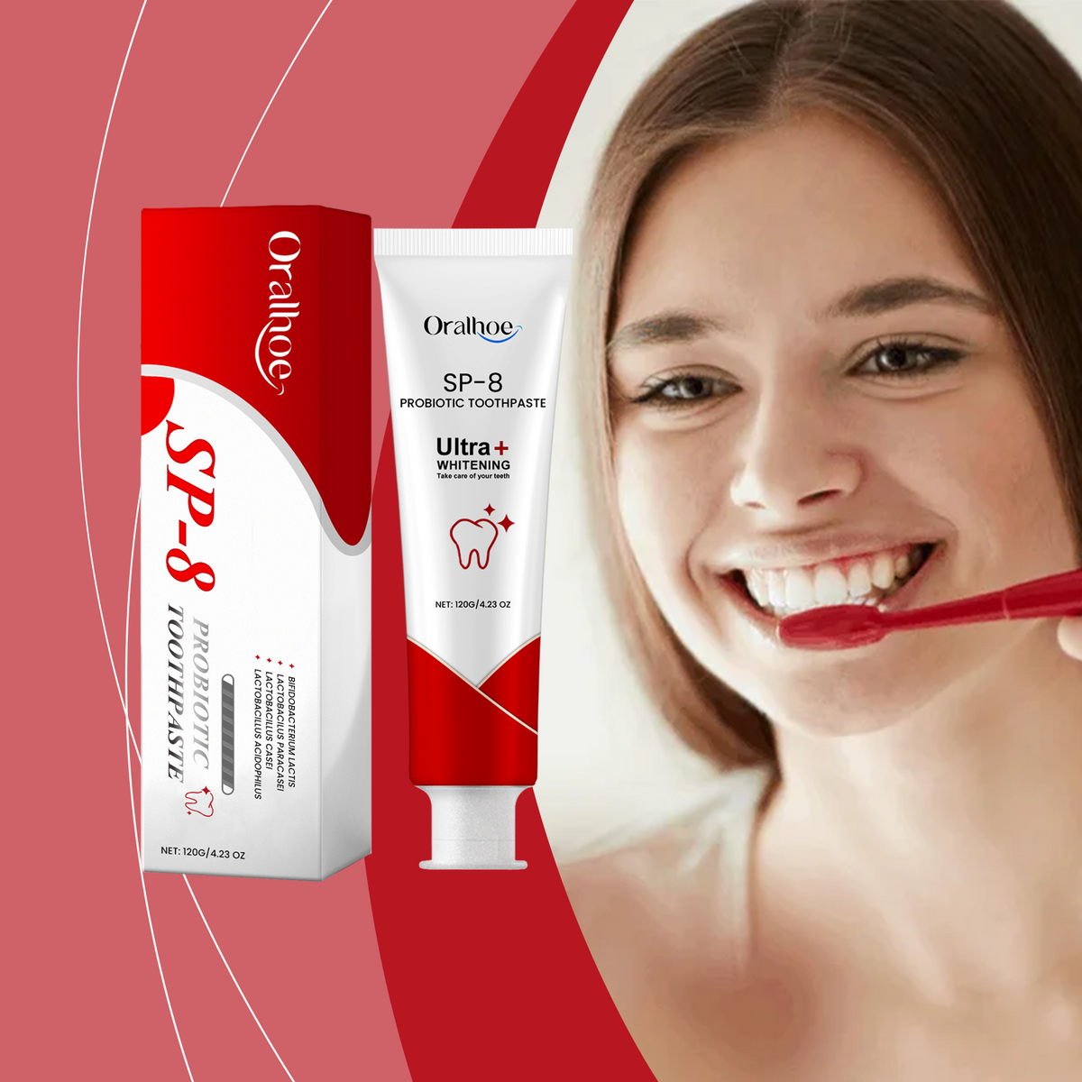 eprolo Oralhoe Probiotics Brightening Mint Toothpaste for fresh breath and teeth whitening in a sleek toothpaste tube.