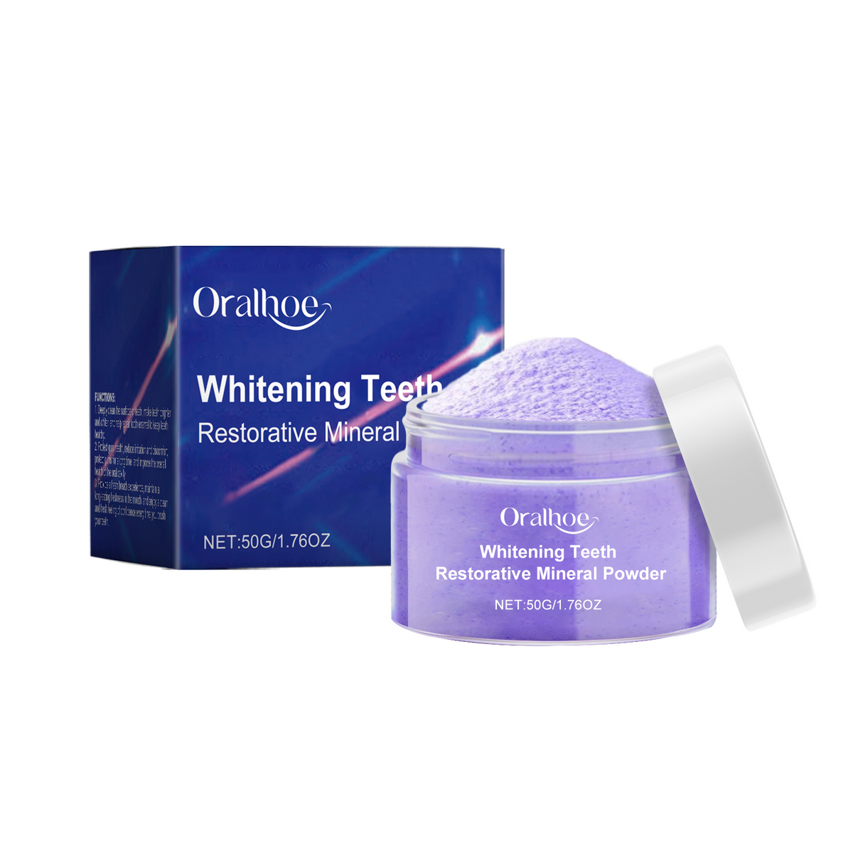 eprolo Oralhoe purple brightening tooth powder for gentle teeth cleaning and fresh breath, featuring natural ingredients and teeth care benefits.