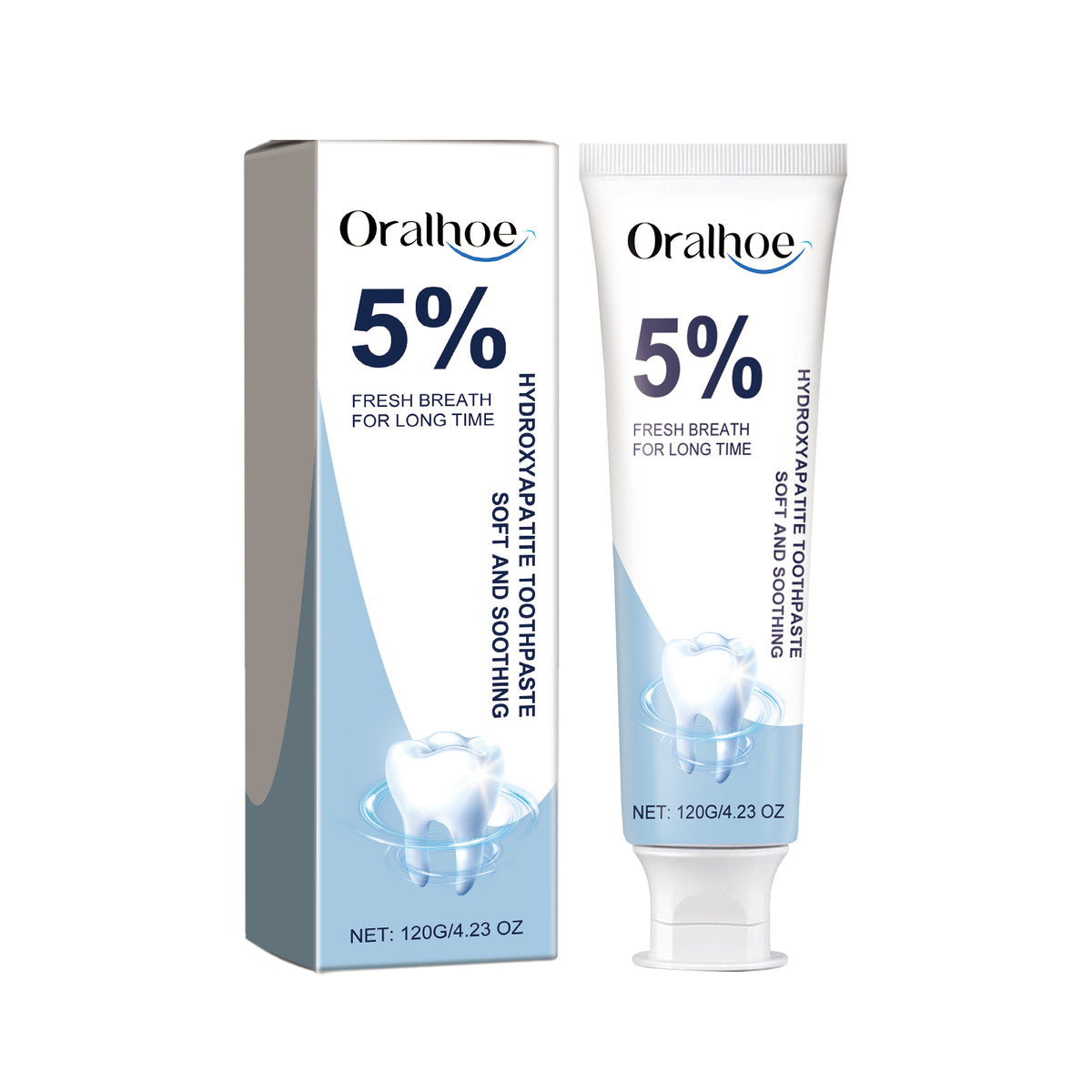 eprolo Oralhoe Repair Toothpaste with mint, visibly showing the tube and dental hygiene benefits for cleaning and stain removal
