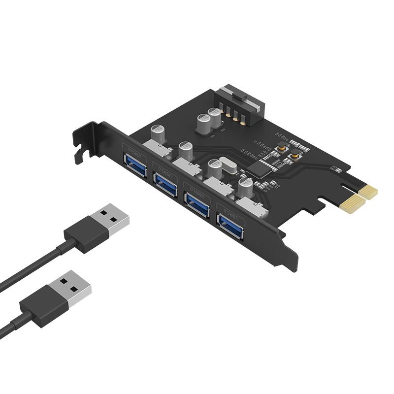 eprolo ORICO PCI-E riser card with USB 3.0 hub, four USB ports, gigabit Ethernet, and 15-pin power supply for PCI-E extension