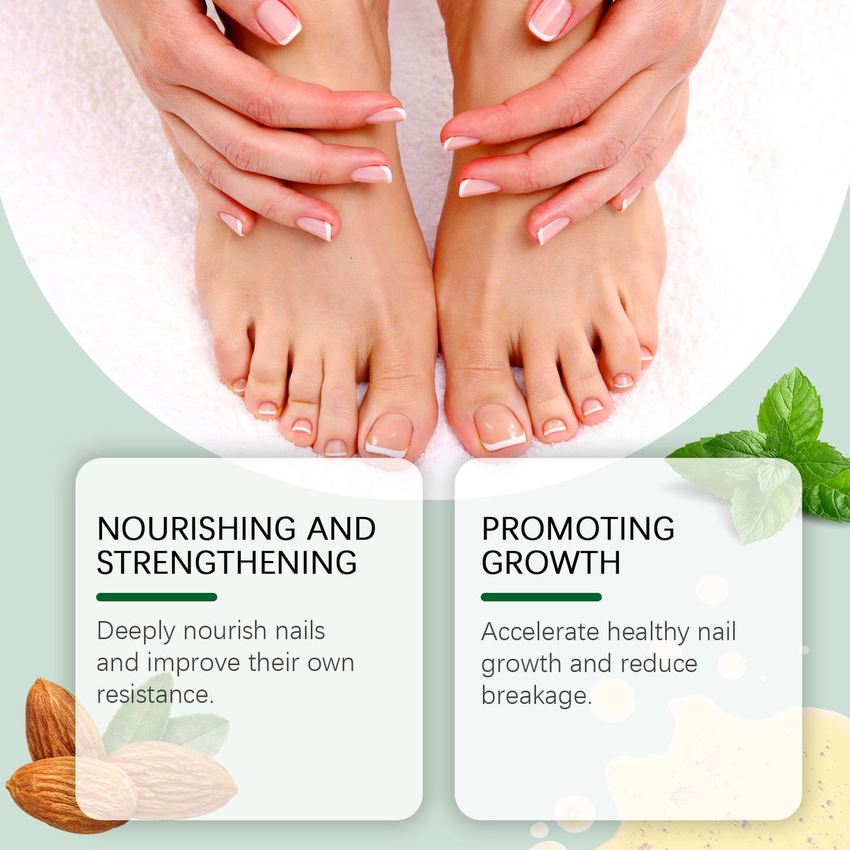 Eprolo OUHOE Nail Care Solution bottle showing gentle repair, nourishing, and shining nail treatment for healthier nails.
