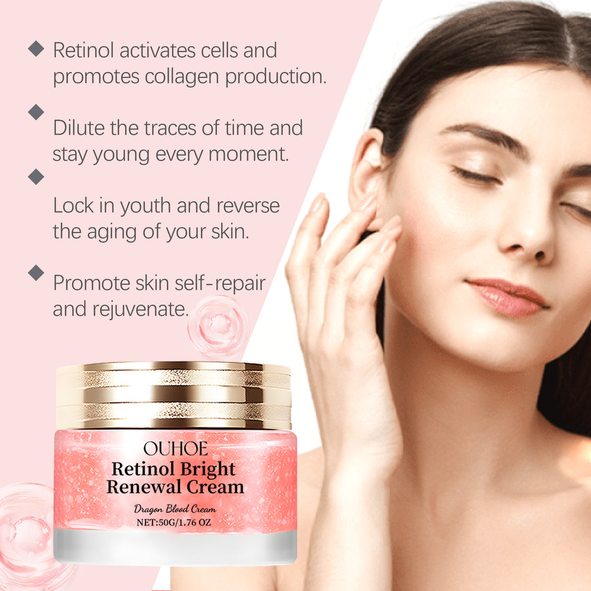 Eprolo OUHOE Rose Hip Anti-Wrinkle Cream with rose hip extract, moisturizing and firming facial skin, reducing fine lines.