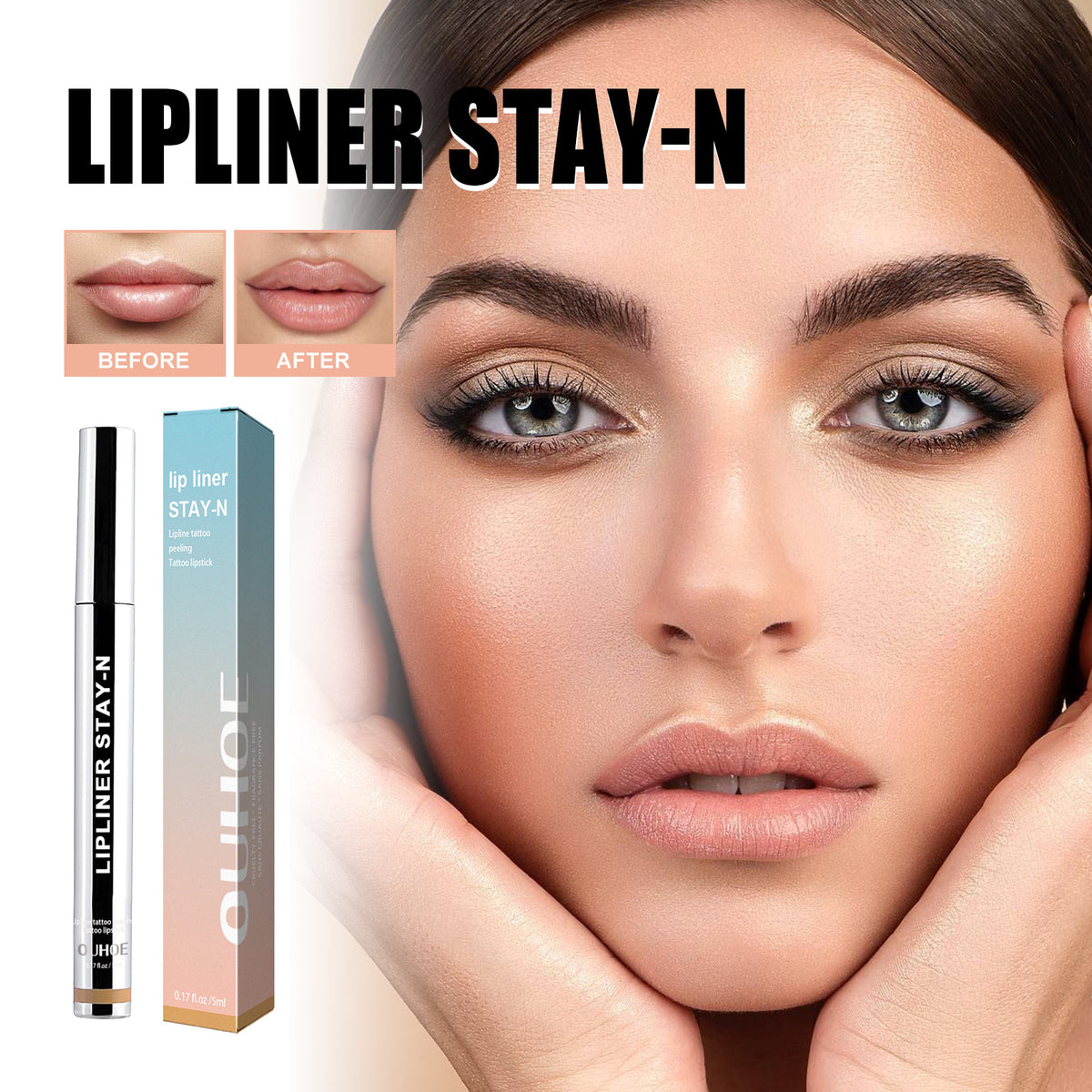 eprolo OUHOE Light Brown Lip Liner for stripping and defining lips, highlighting lip color and preventing smudging.