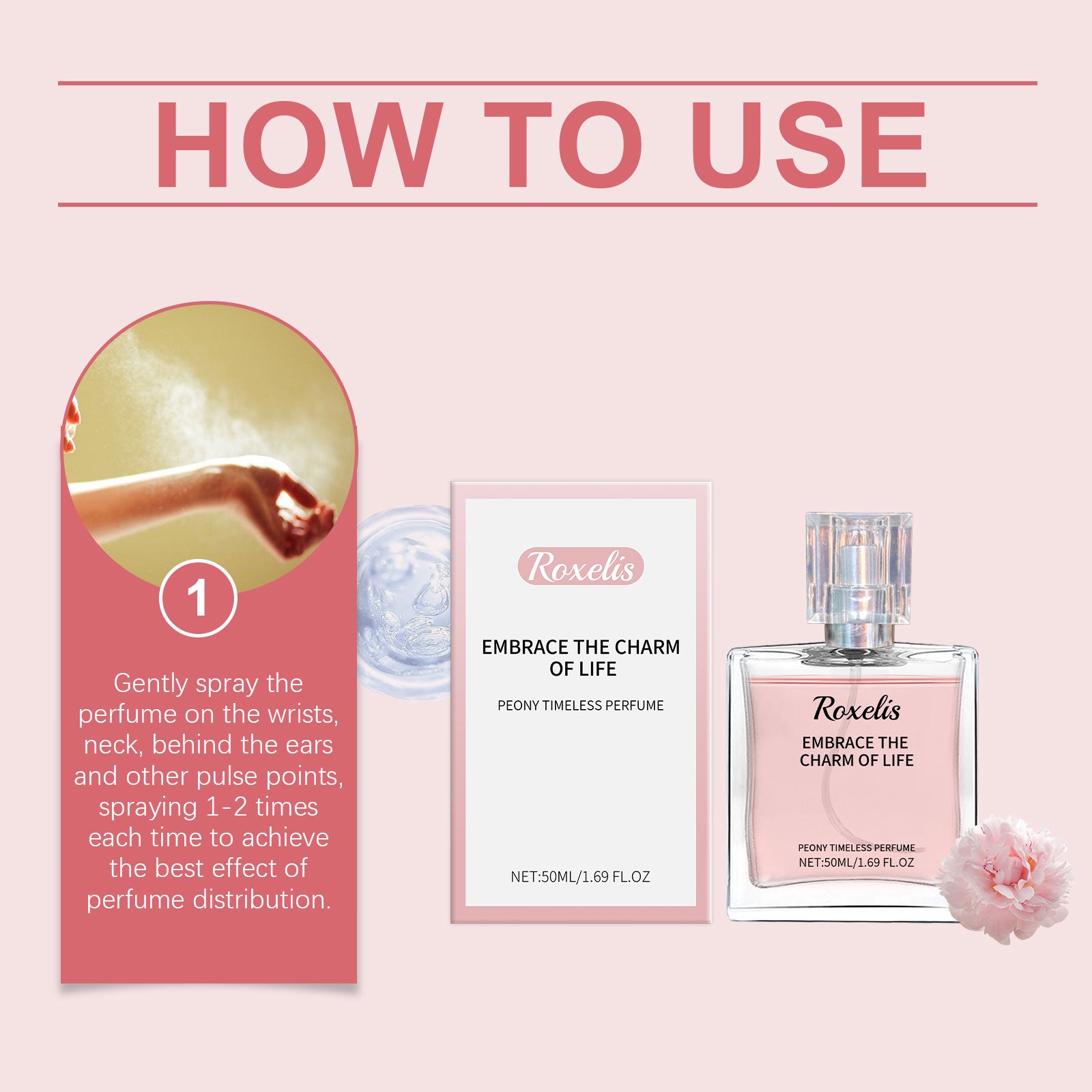 Eprolo Peony Fragrance Eternal Perfume bottle with elegant charm, natural floral scent, and lasting light fragrance.