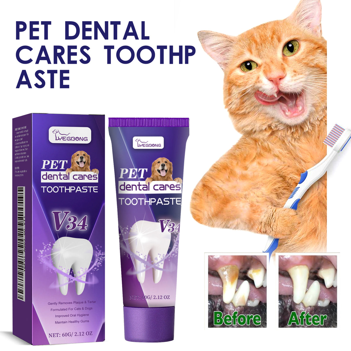 Eprolo Pet V34 Toothpaste for dogs and cats, designed to freshen breath and reduce tartar and gum issues.