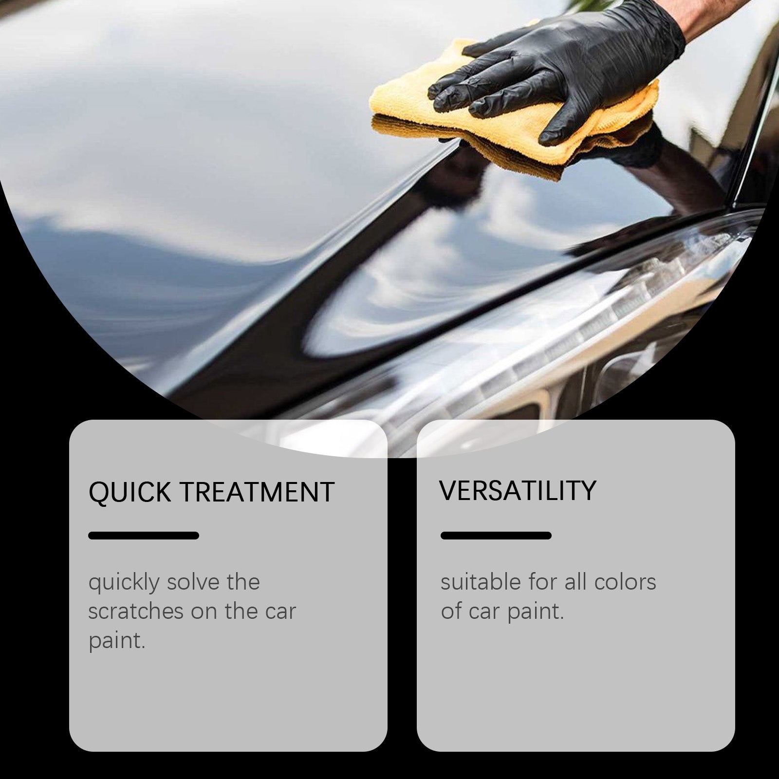 Eprolo Rayhong car scratch remover paste applied to vehicle, showing quick and easy scratch cleaning and maintenance.