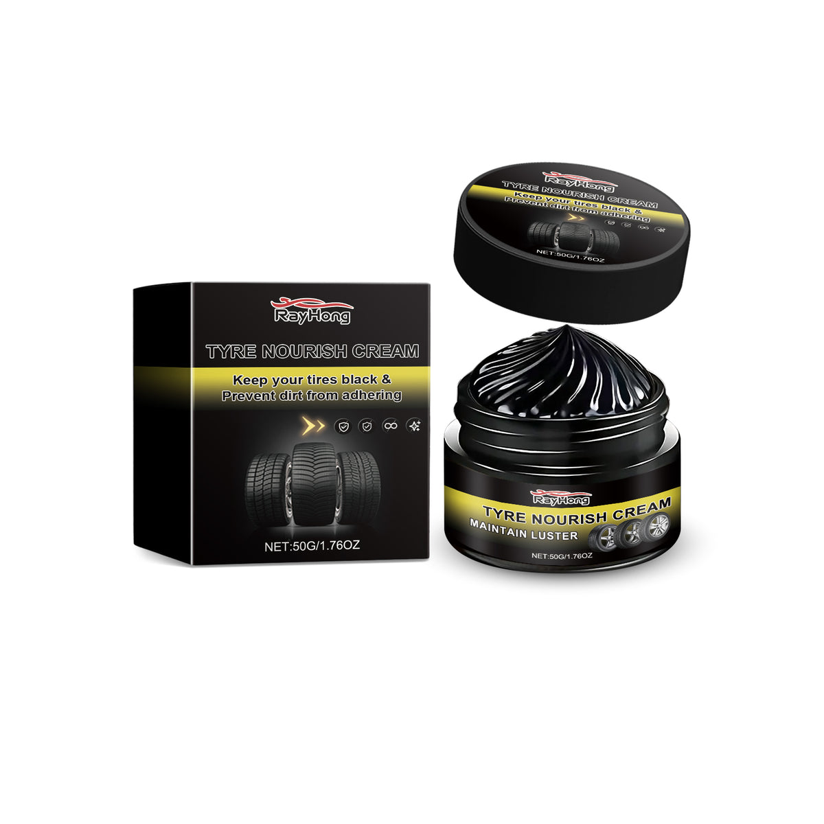 Eprolo Rayhong car tire retreading wax applied on tire, providing durable protection against dirt, dust, and aging for wheel maintenance