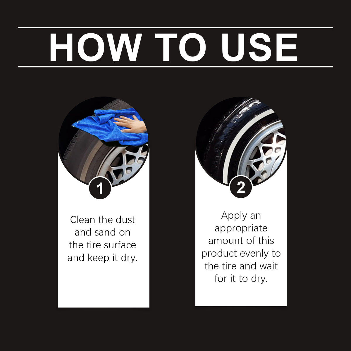 eprolo Rayhong car tire retreading wax applied to tire for protection, durability, and shine on vehicle wheels.