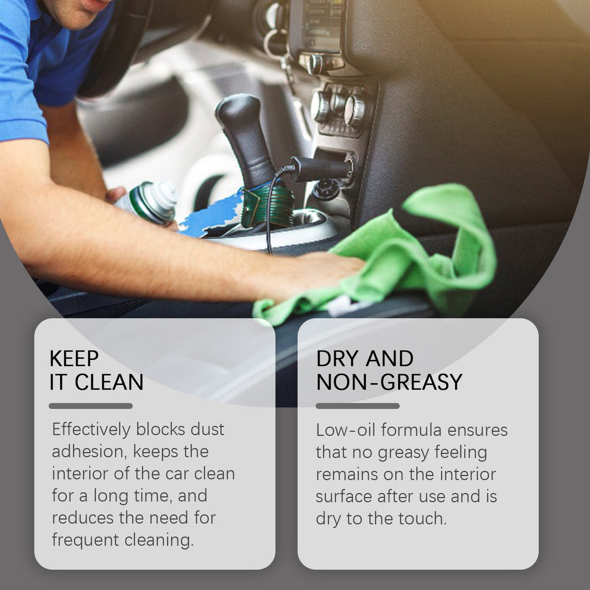 eprolo Rayhong instrument panel leather polishing agent for dust cleaning, decontamination, and refurbishing of vehicle interiors.