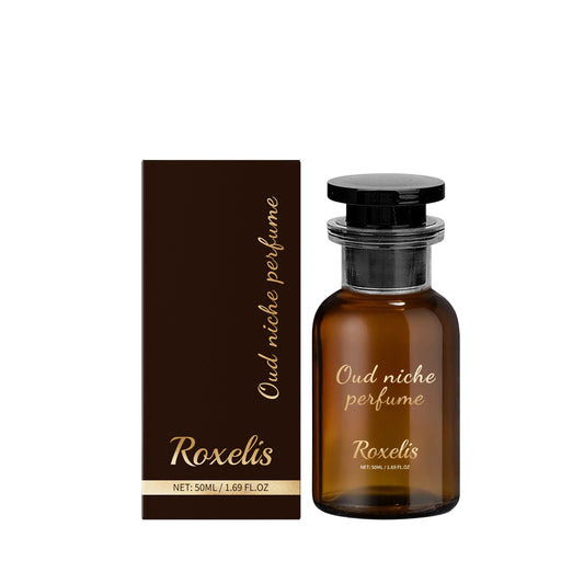 Eprolo Roxelis black wood fragrance niche with elegant light design, showcasing a premium perfume niche with fresh wood charm details.