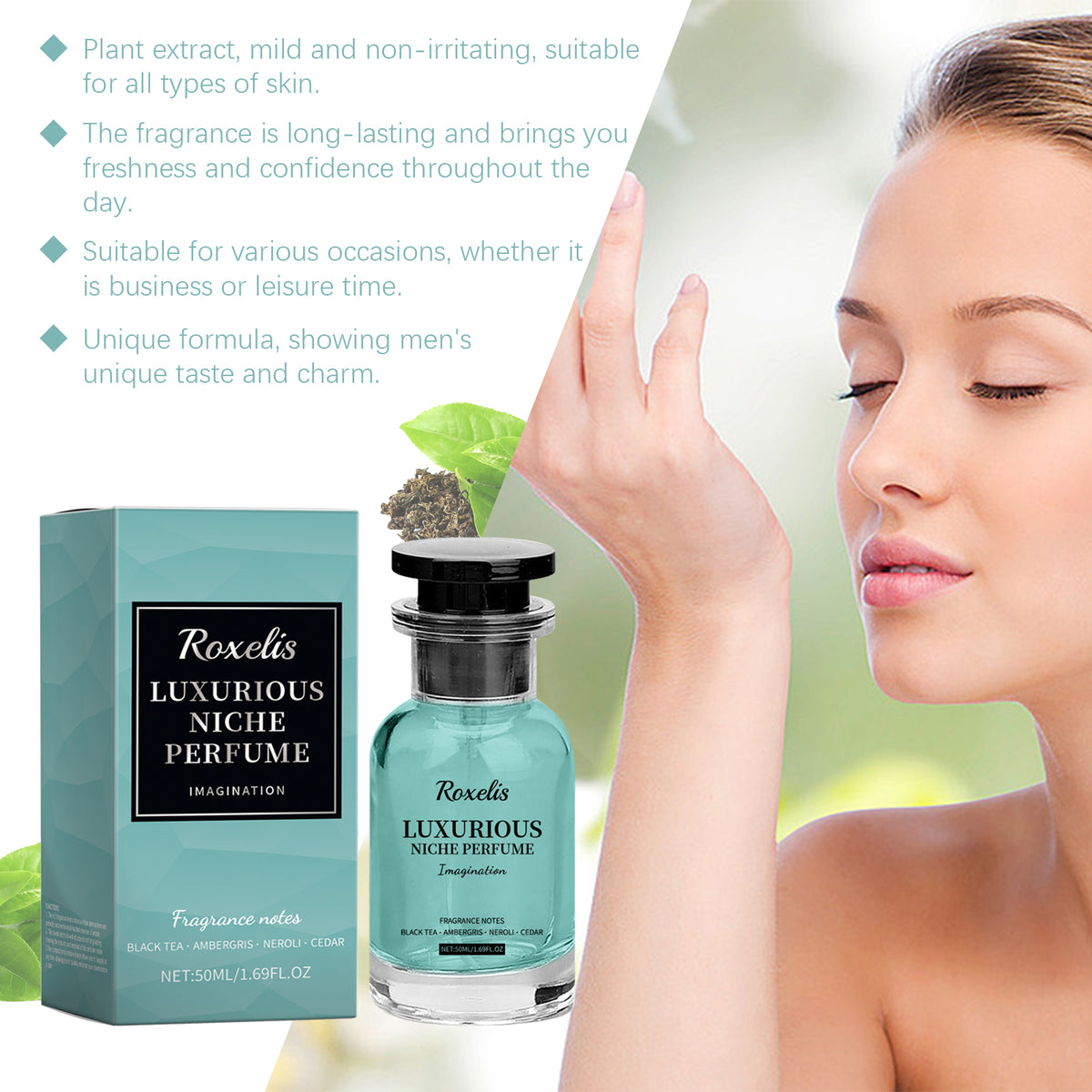 Eprolo Roxelis Dragon fragrance niche perfume bottle with elegant design, showcasing the mild, natural light scent for men.