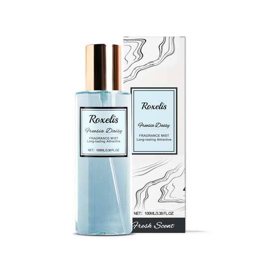 Eprolo Roxelis Freesia Daisies romantic body spray with fresh, long-lasting floral fragrance in a sleek bottle.