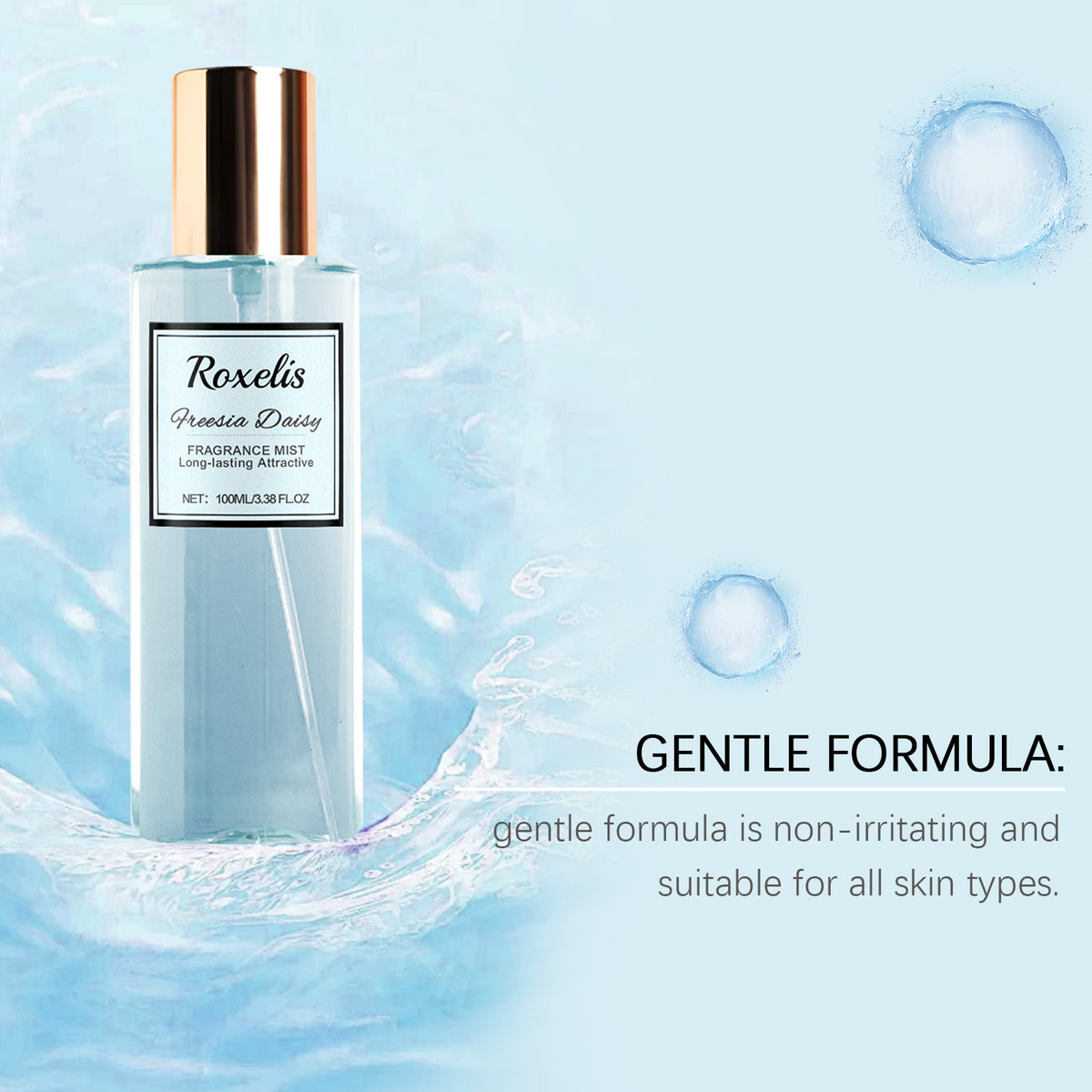 Eprolo Roxelis Freesia Daisies romantic body spray with fresh floral scent, lightweight, long-lasting perfume for a subtle fragrance.