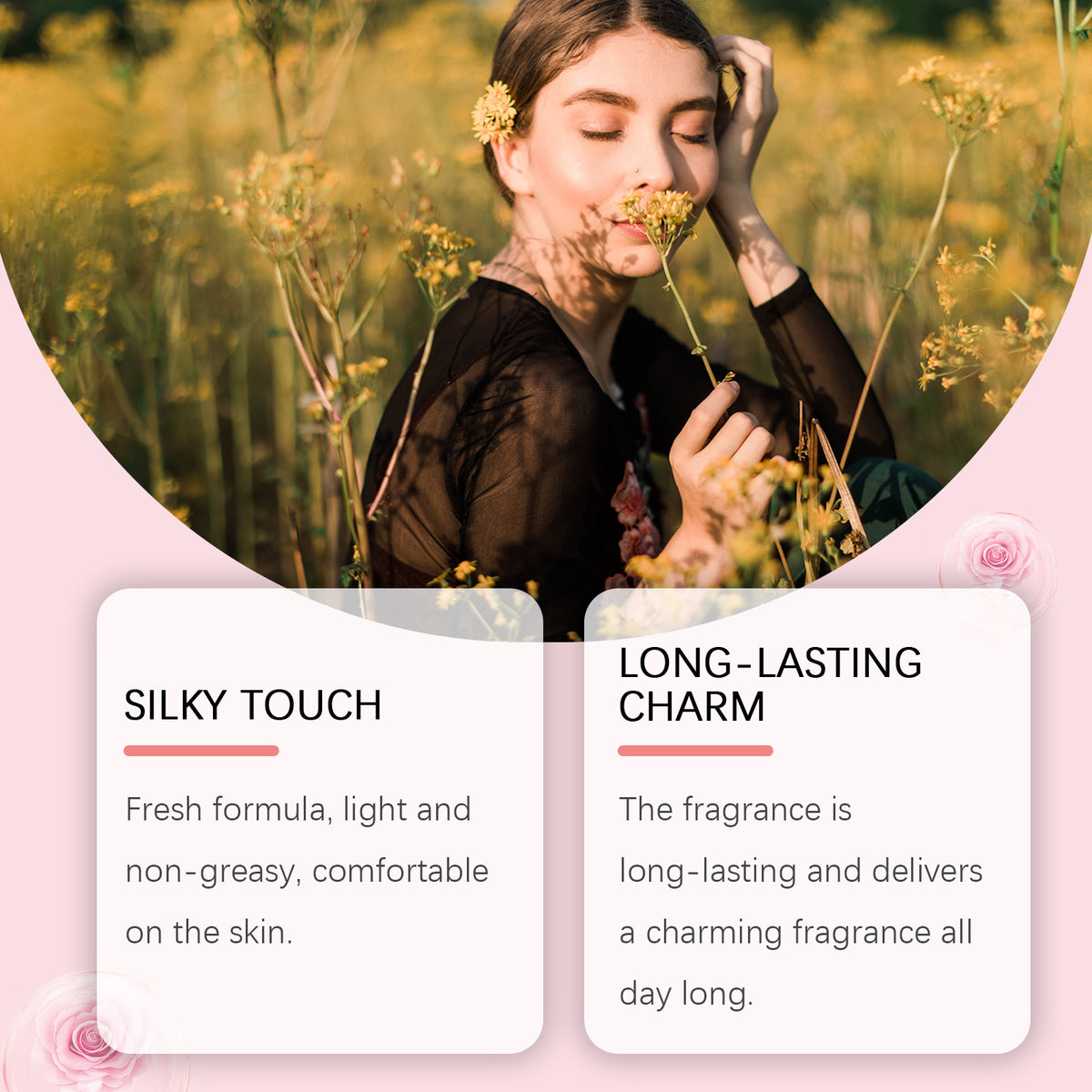 Eprolo Roxelis Peony fragrance for women, featuring a floral perfume with fresh peony, rose, and light, lasting scent.