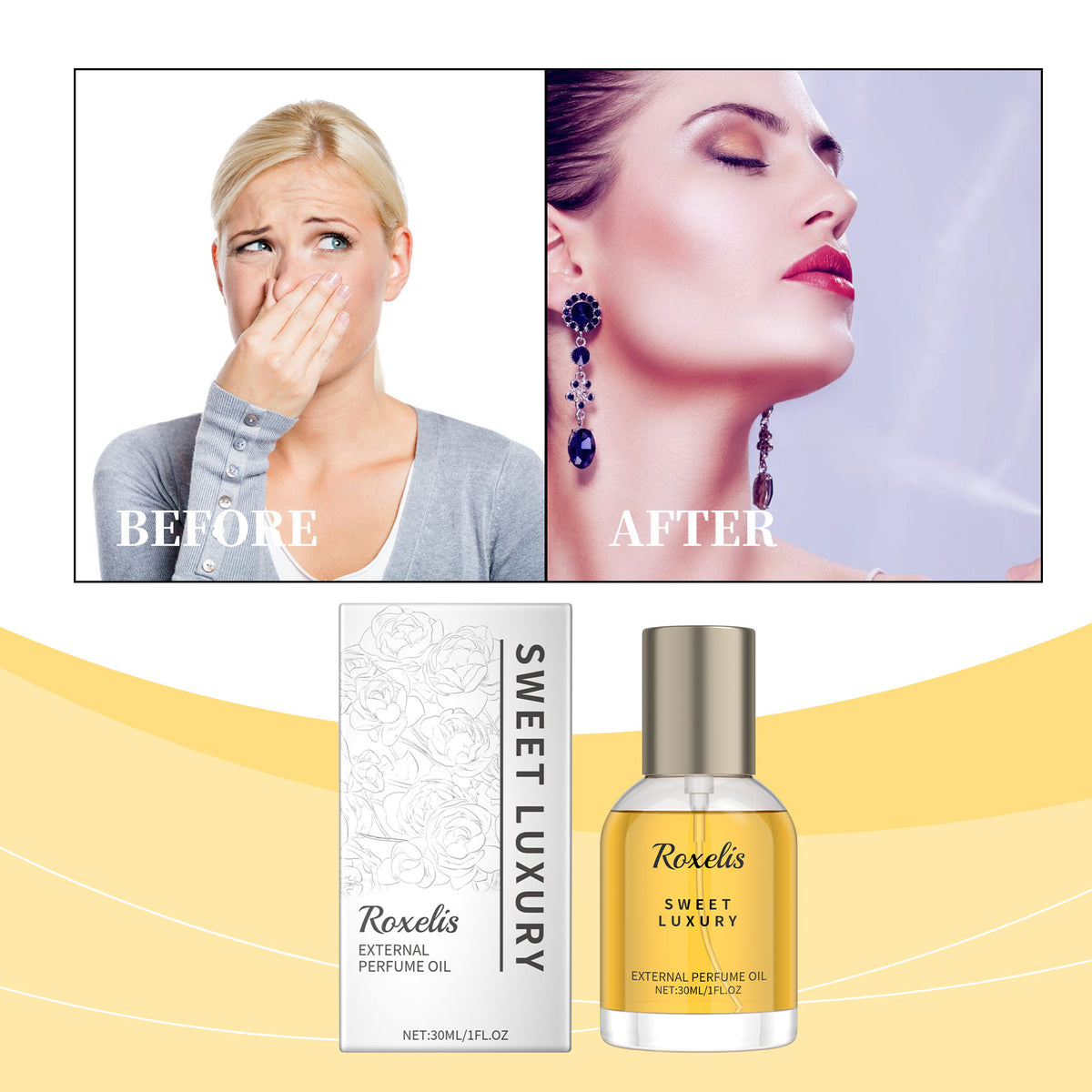 Roxelis Saffron Jasmine inspired perfume spray by eprolo, featuring a natural fresh jasmine fragrance in a sleek glass bottle.