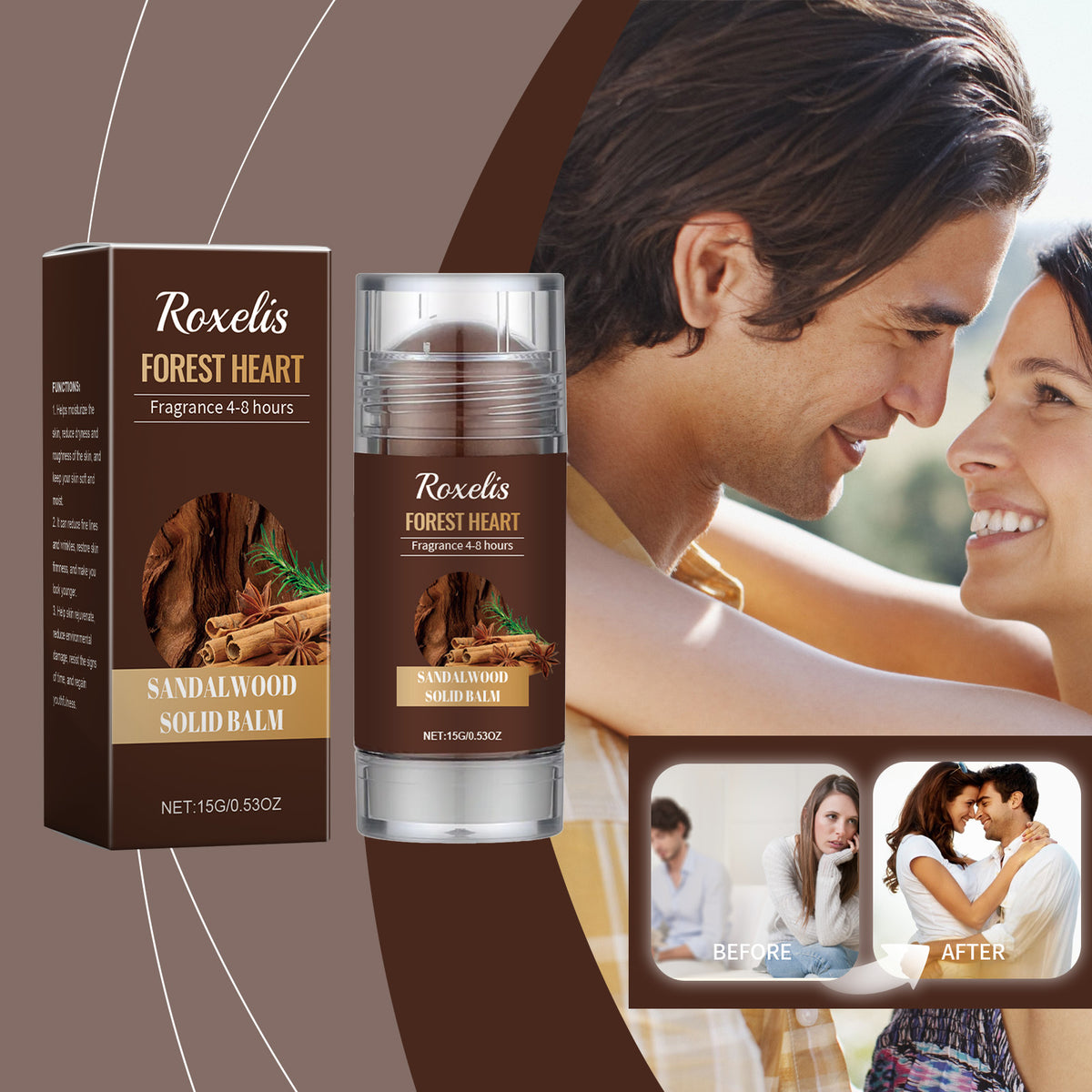Eprolo Roxelis sandalwood solid balm with natural light fragrance, refreshing and long-lasting, portable for daily use and charming scent
