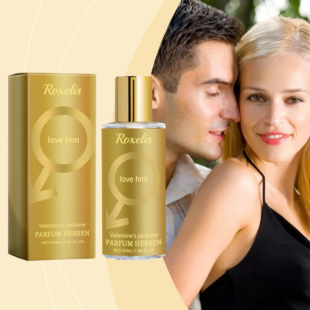 Eprolo Roxelis Valentine's Day men's cologne bottle with subtle fresh scent and lasting fragrance, ideal for romantic occasions.