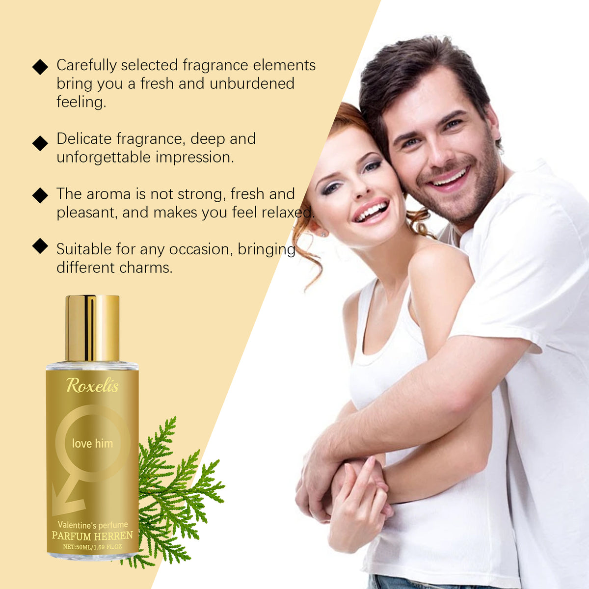 Eprolo Roxelis men's cologne bottle with subtle, fresh scent, perfect for Valentine's Day and dating occasions.