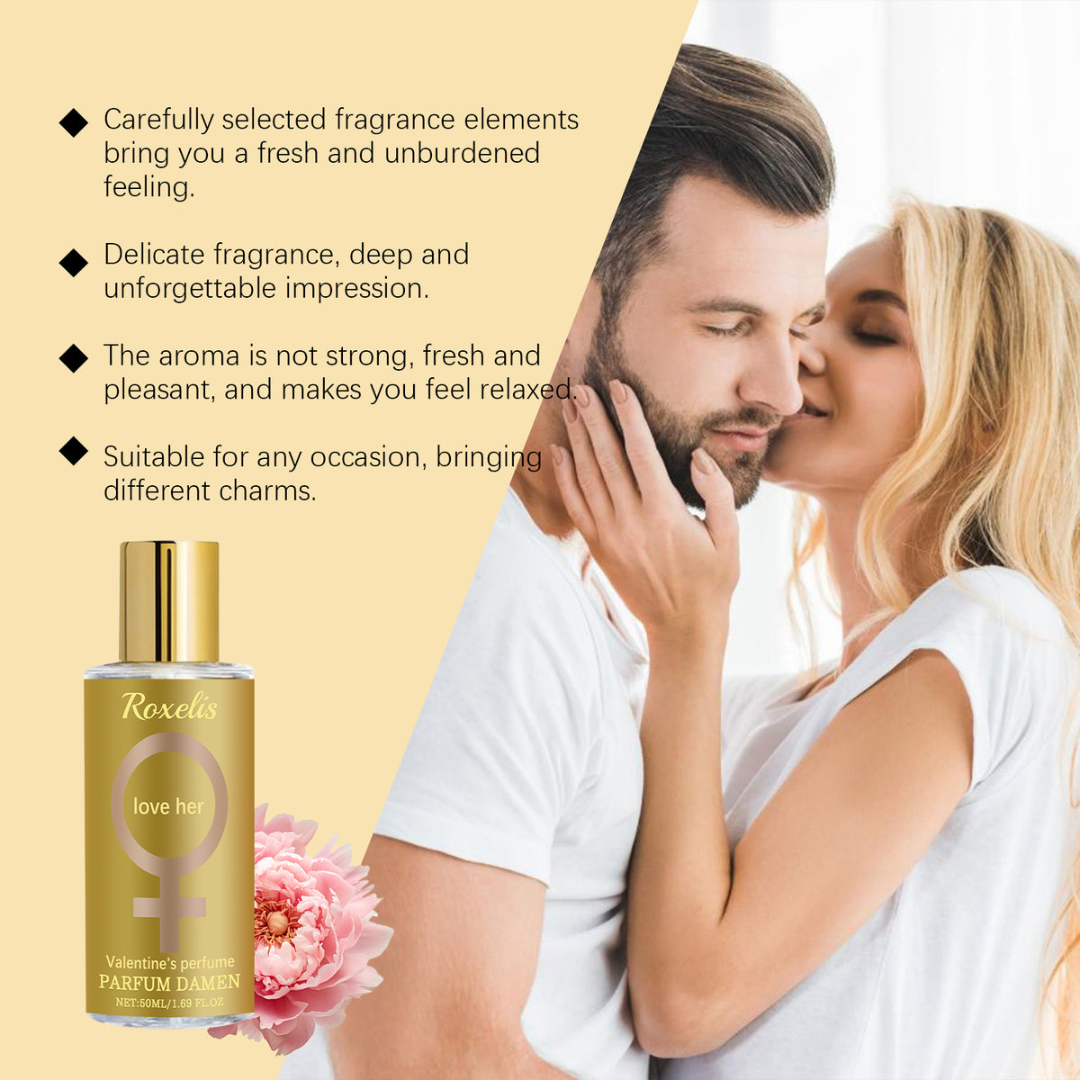 Eprolo Roxelis women's fragrance bottle with floral design, light fresh scent, perfect for everyday wrist and body wear.