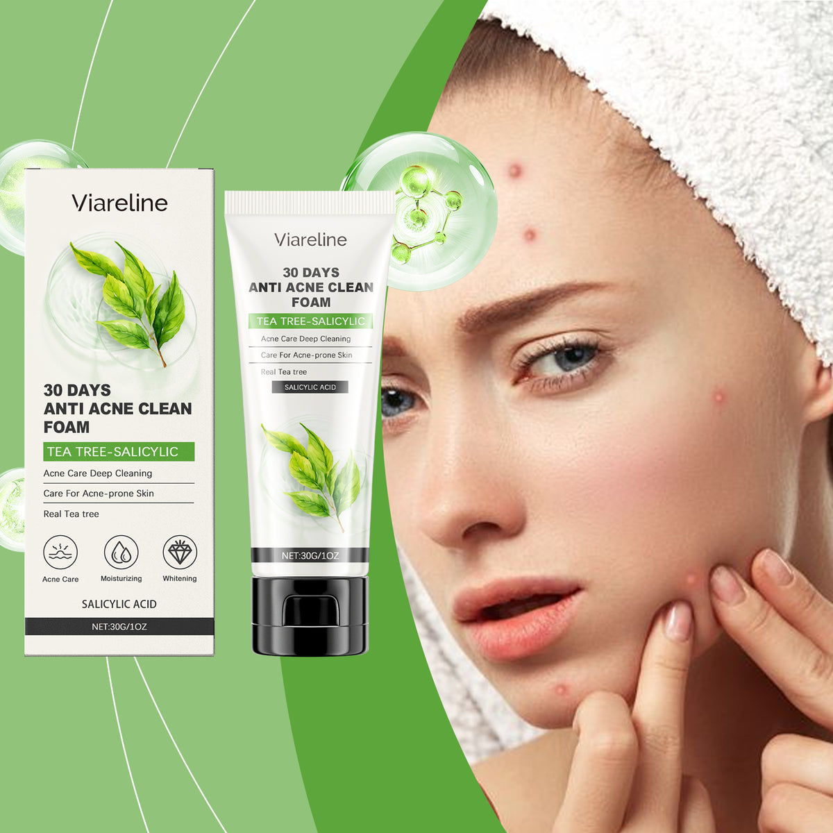 eprolo Viareline salicylic acid cleanser for face, refreshing oil control, gentle pore cleansing, moisturizing, and brightening.