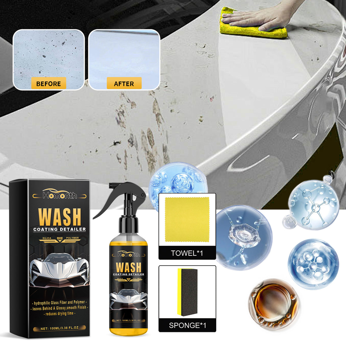eprolo wash coating detailer for vehicle decontamination and maintenance, brightening and multi-purpose cleaning agent