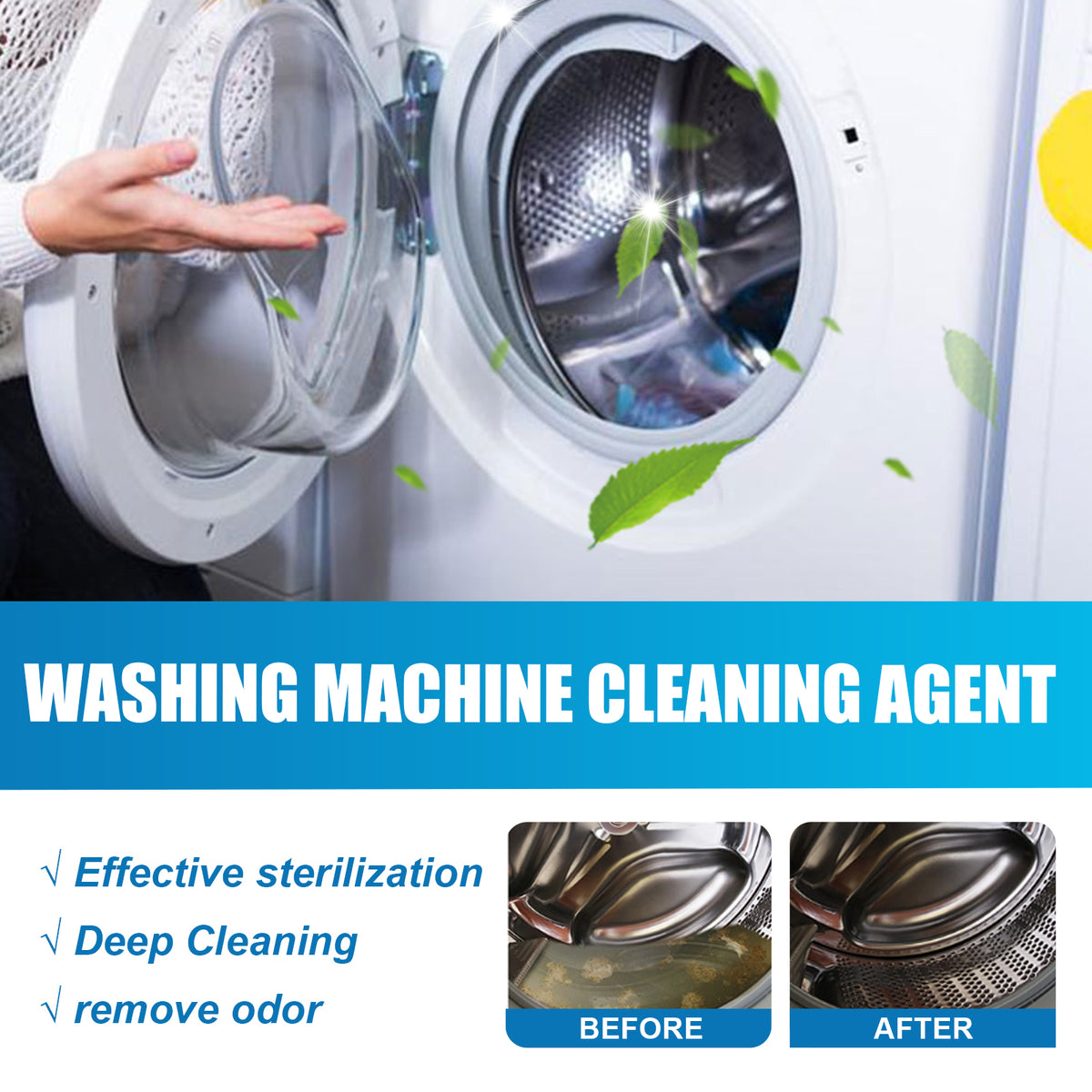 eprolo washing machine cleaner sheet for automatic drum cleaning, removes dirt and grime from washing machine tanks.