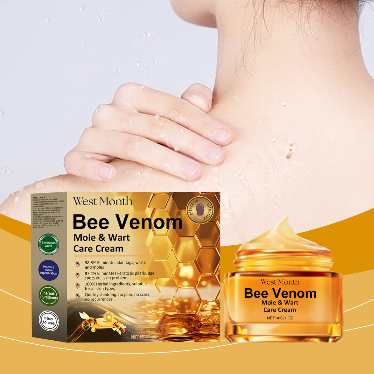 West&Month Bee Venom Keyu Mole Care Cream by eprolo, moisturizing and smoothing skin with lightening and flesh granule benefits.