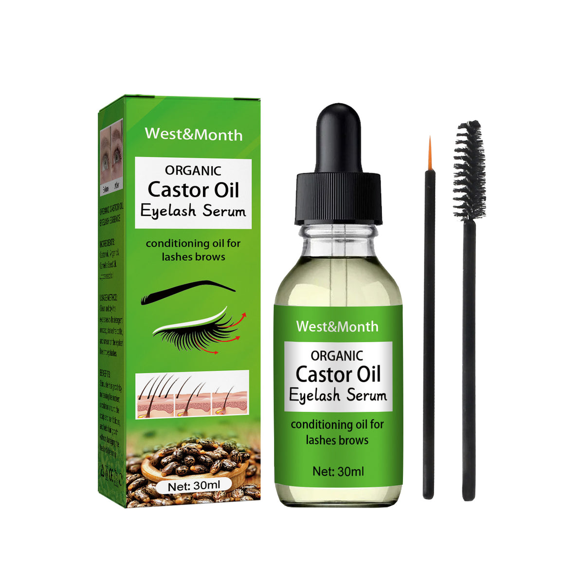 Eprolo West&Month castor oil mascara with natural curl, black color, easy to apply, non-trace formula, gentle for everyday use