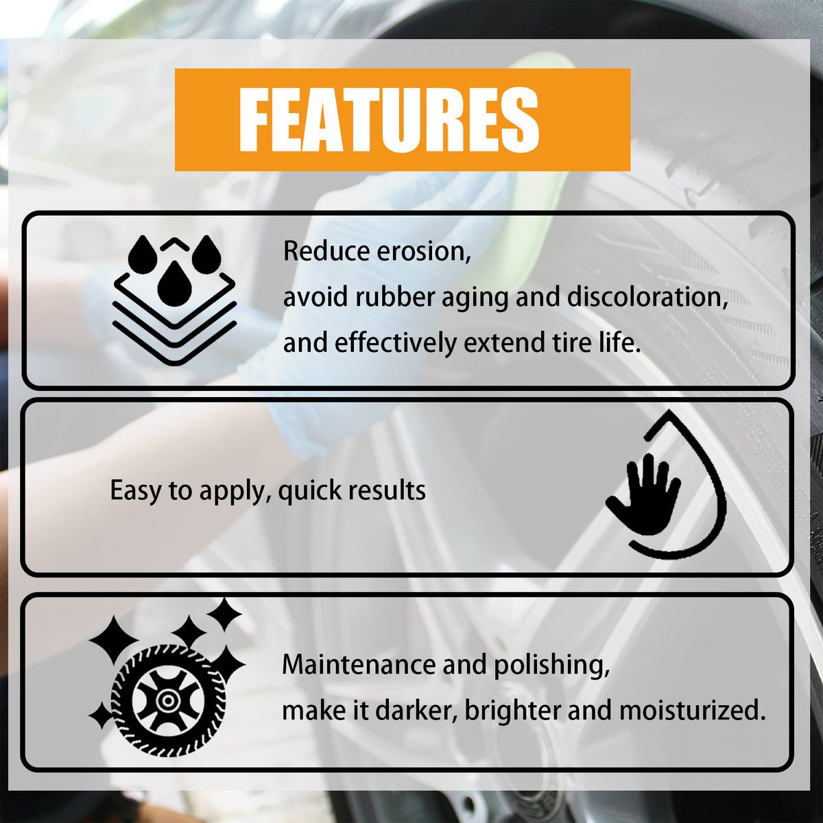 Eprolo wheel cleaner and tire polish kit with brushes and cleaning tools for removing dirt and restoring wheel shine.